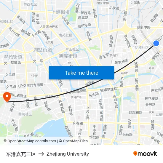 Donggang Jiayuan Section 3 to Zhejiang University map