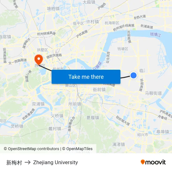 Xinmei Village to Zhejiang University map