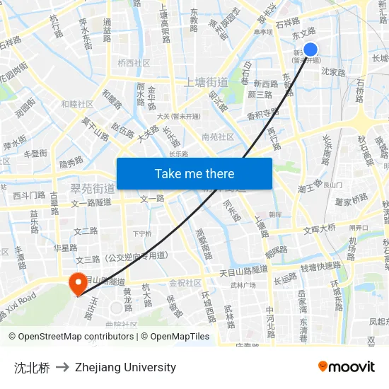 Shenbei Bridge to Zhejiang University map