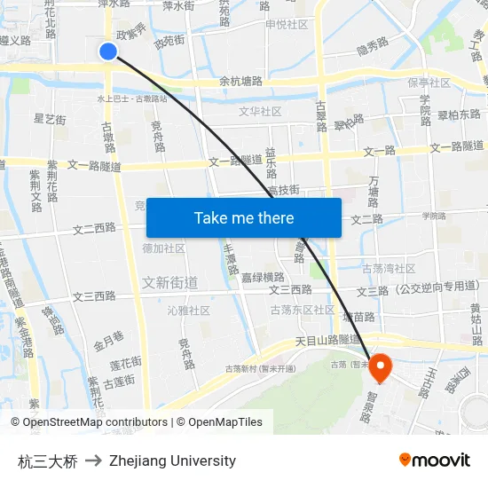 Hangsan Bridge to Zhejiang University map