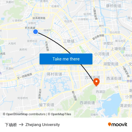 下确桥 to Zhejiang University map