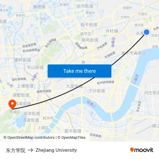 Eastern College to Zhejiang University map