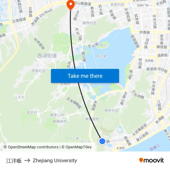 江洋畈 to Zhejiang University map