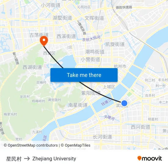 星民村 to Zhejiang University map