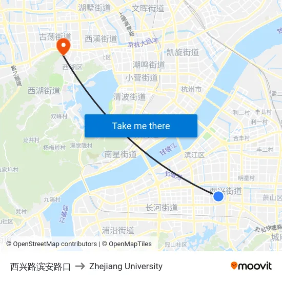 西兴路滨安路口 to Zhejiang University map