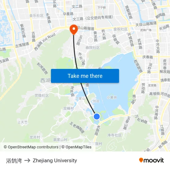Yuhu Bay to Zhejiang University map