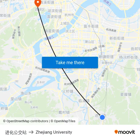 进化公交站 to Zhejiang University map