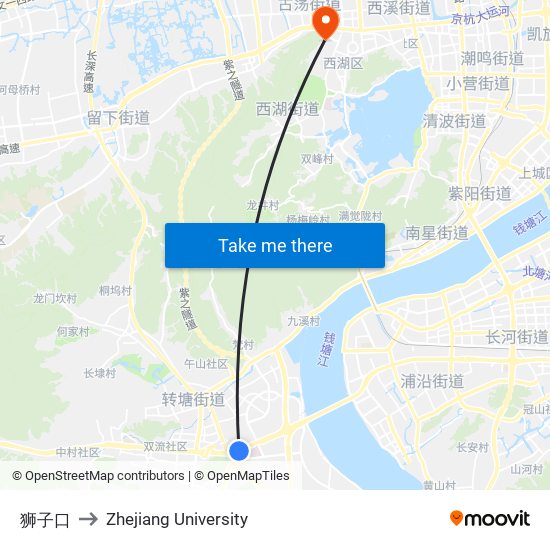 狮子口 to Zhejiang University map