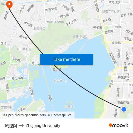 城隍阁 to Zhejiang University map