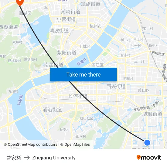 Cao Jia Bridge to Zhejiang University map