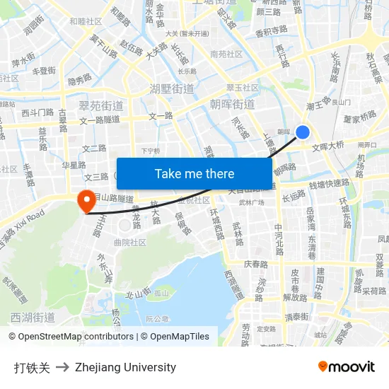 Datieguan to Zhejiang University map