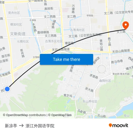 新凉亭 to 浙江外国语学院 map