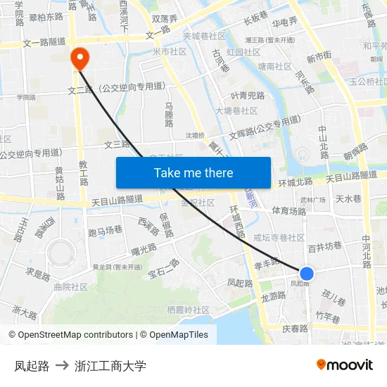 凤起路 to 浙江工商大学 map