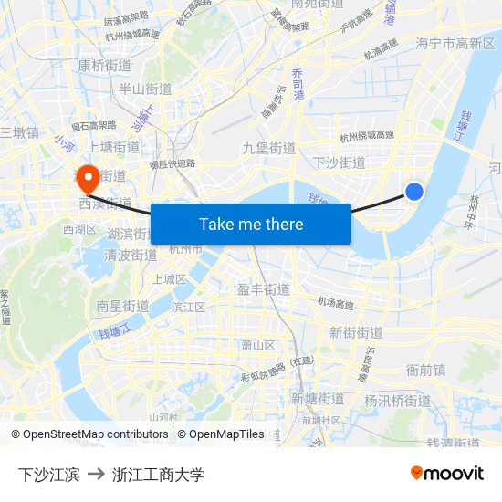 下沙江滨 to 浙江工商大学 map