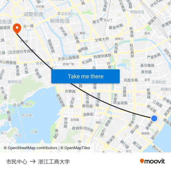 市民中心 to 浙江工商大学 map