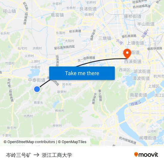 岑岭三号矿 to 浙江工商大学 map