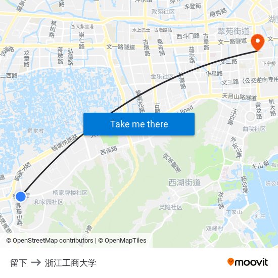 留下 to 浙江工商大学 map