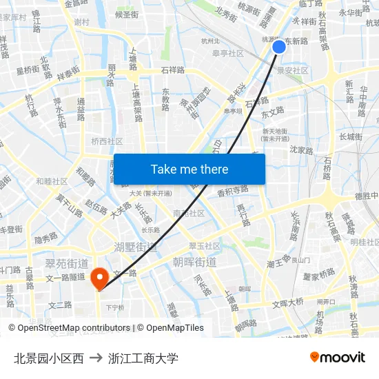 北景园小区西 to 浙江工商大学 map