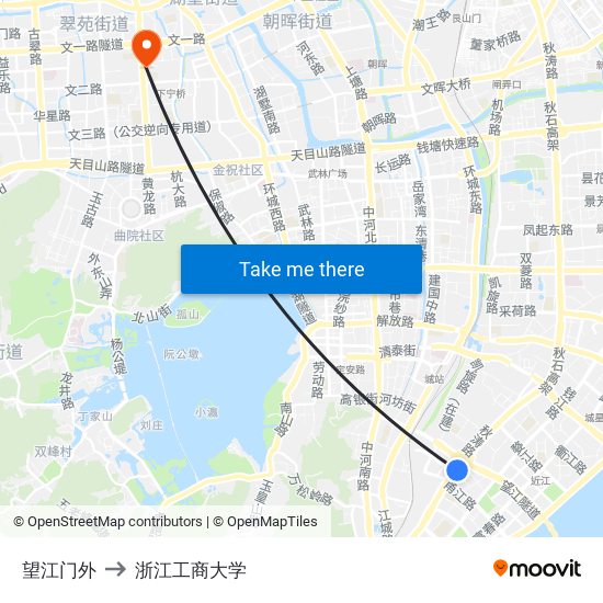 望江门外 to 浙江工商大学 map