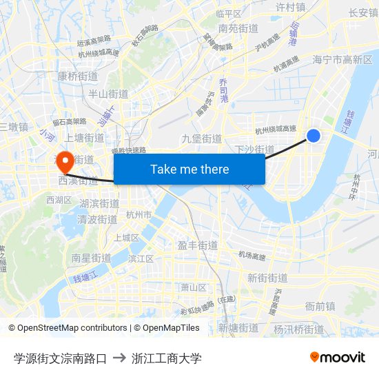 学源街文淙南路口 to 浙江工商大学 map