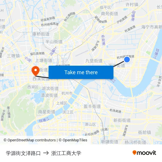 学源街文泽路口 to 浙江工商大学 map