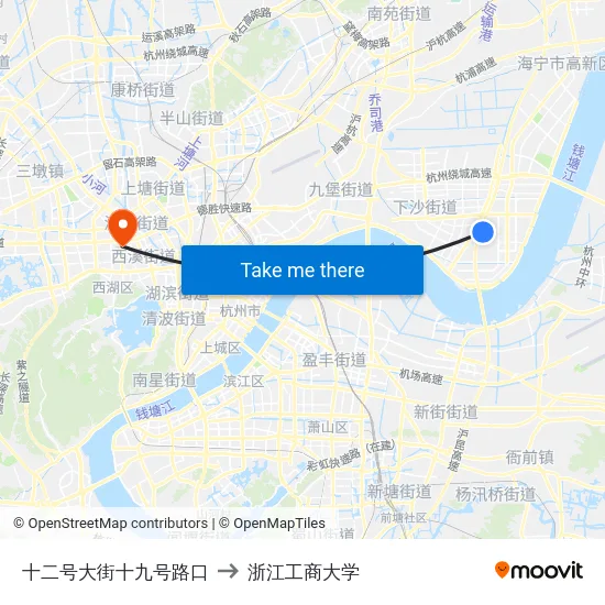 十二号大街十九号路口 to 浙江工商大学 map