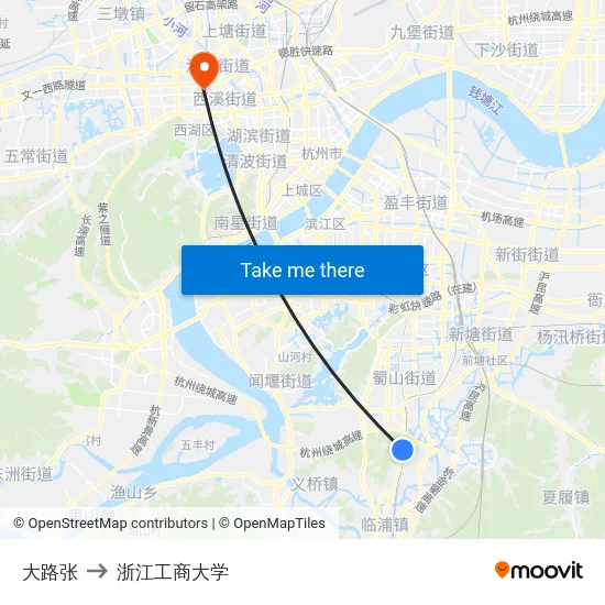 大路张 to 浙江工商大学 map