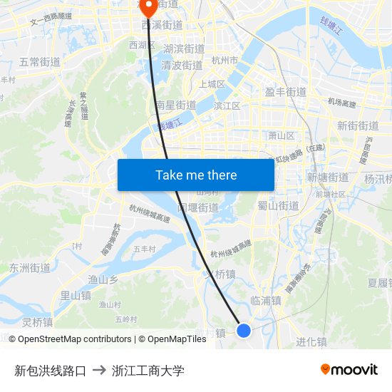 新包洪线路口 to 浙江工商大学 map