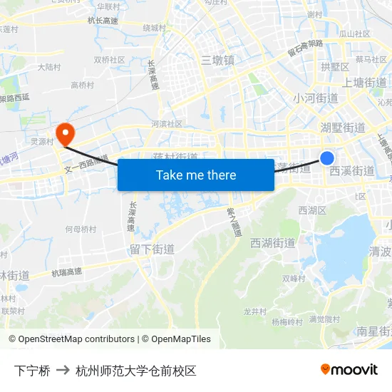 下宁桥 to 杭州师范大学仓前校区 map