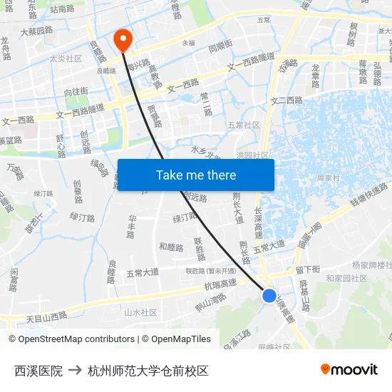 西溪医院 to 杭州师范大学仓前校区 map