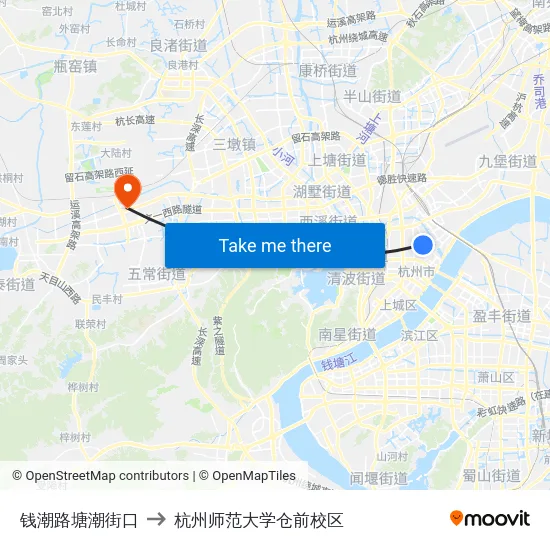 钱潮路塘潮街口 to 杭州师范大学仓前校区 map