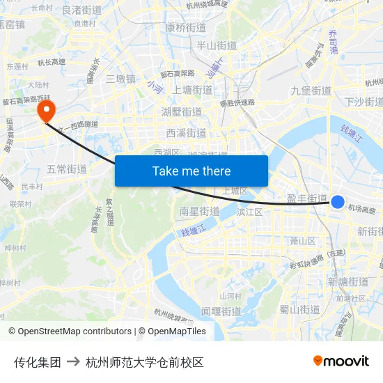 传化集团 to 杭州师范大学仓前校区 map