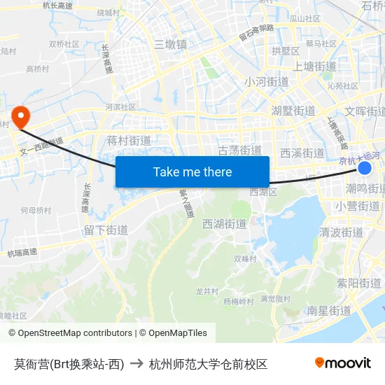 莫衙营(Brt换乘站-西) to 杭州师范大学仓前校区 map