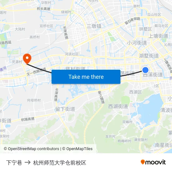 下宁巷 to 杭州师范大学仓前校区 map