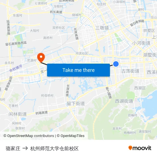 骆家庄 to 杭州师范大学仓前校区 map