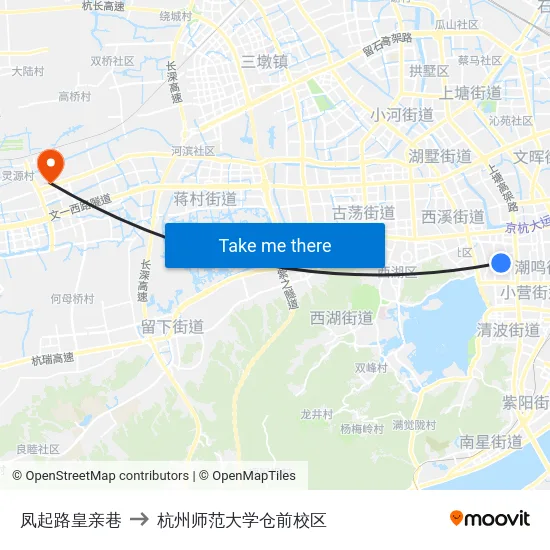 凤起路皇亲巷 to 杭州师范大学仓前校区 map