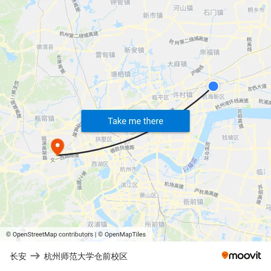 长安 to 杭州师范大学仓前校区 map