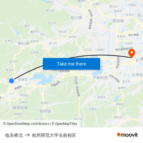 临东桥北 to 杭州师范大学仓前校区 map