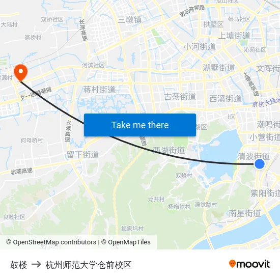 鼓楼 to 杭州师范大学仓前校区 map