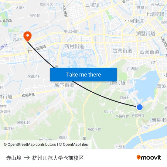 赤山埠 to 杭州师范大学仓前校区 map