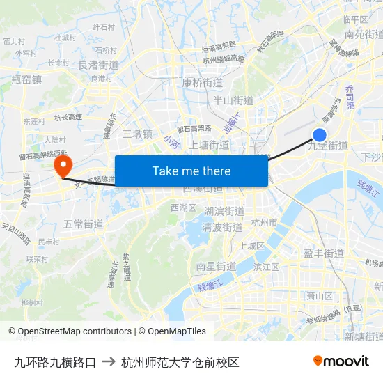 九环路九横路口 to 杭州师范大学仓前校区 map