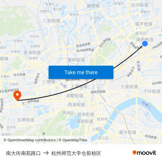 南大街南苑路口 to 杭州师范大学仓前校区 map