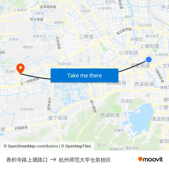 香积寺路上塘路口 to 杭州师范大学仓前校区 map
