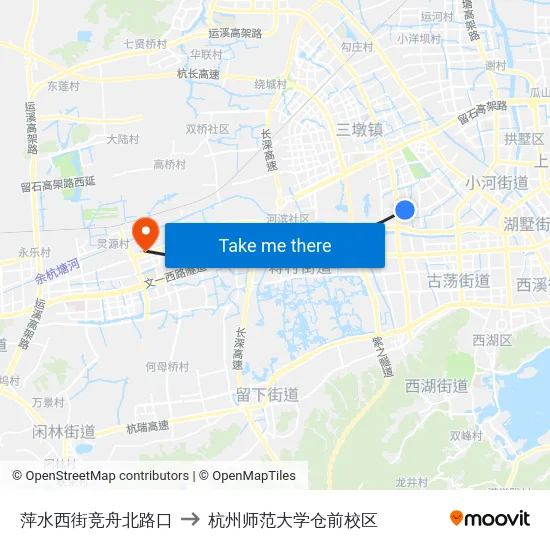 萍水西街竞舟北路口 to 杭州师范大学仓前校区 map