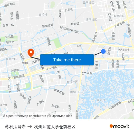 蒋村法昌寺 to 杭州师范大学仓前校区 map