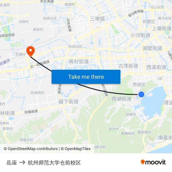 岳庙 to 杭州师范大学仓前校区 map