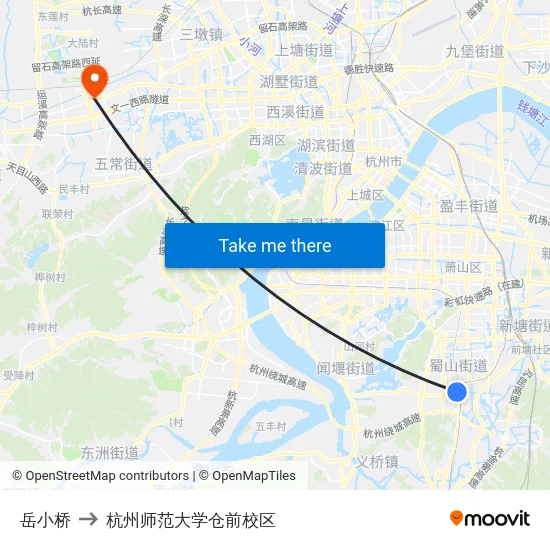 岳小桥 to 杭州师范大学仓前校区 map