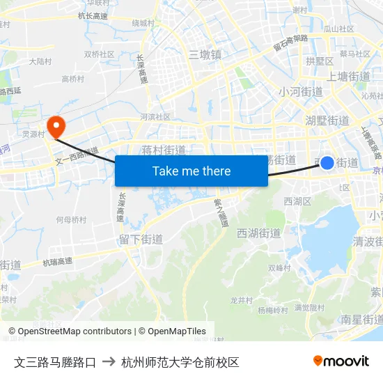 文三路马塍路口 to 杭州师范大学仓前校区 map