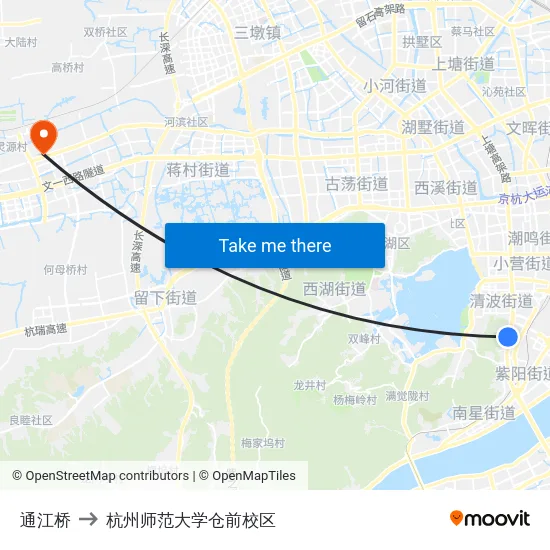 通江桥 to 杭州师范大学仓前校区 map