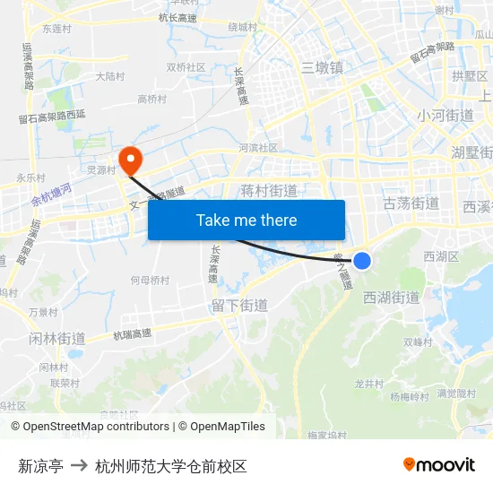 新凉亭 to 杭州师范大学仓前校区 map